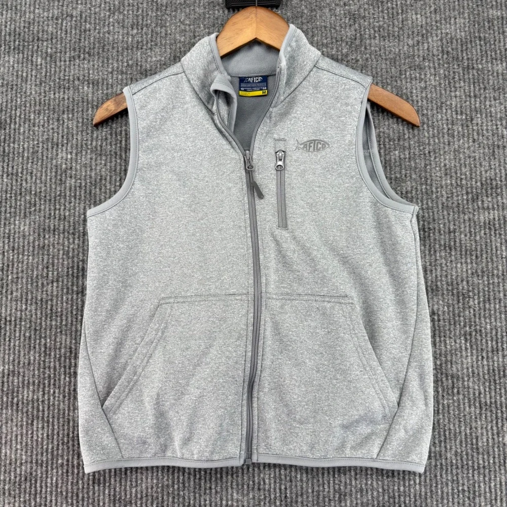 AFTCO Fleece Fishing Vest Kids Medium‎ M Gray Excellent AFTECH Full Zip Layer